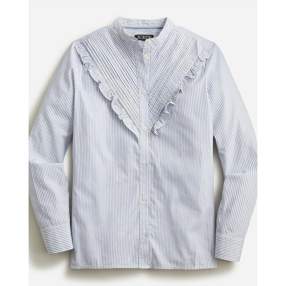 J.Crew cotton poplin Blue White Pinstripe Ruffle Band Collar Shirt stripe
plus